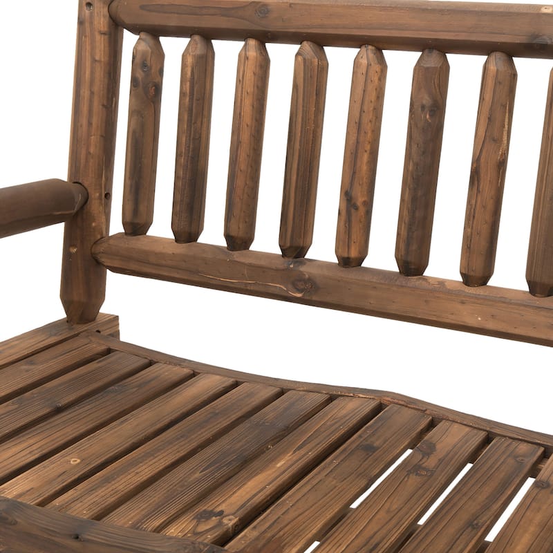 Outdoor Log Design 2-Person Rocking Chair, Wooden Loveseat with Wide Curved Seats