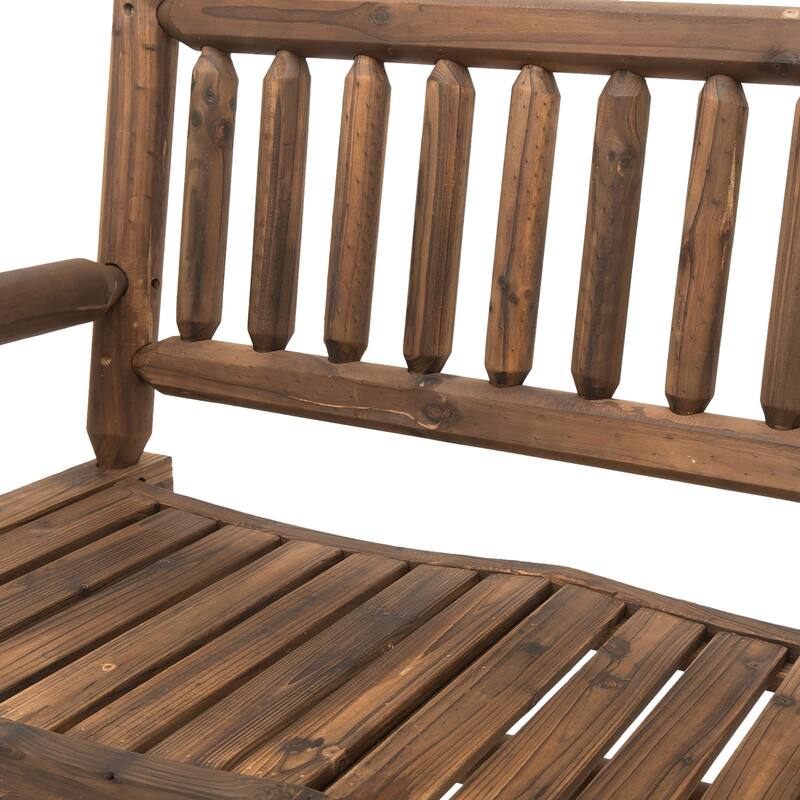 Outsunny 2-Person Wood Rocking Chair with Log Design, Heavy Duty Loveseat with Wide Curved Seats for Patio, Backyard, Garden