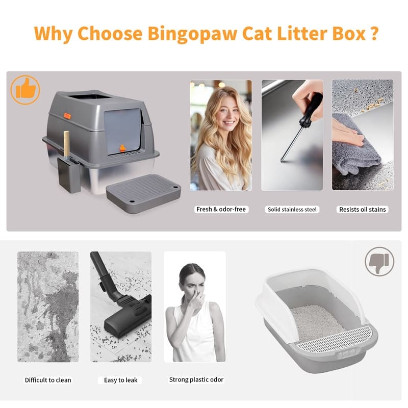 Extra Large Enclosed Stainless Steel Cat Litter Box Metal Litter Tray