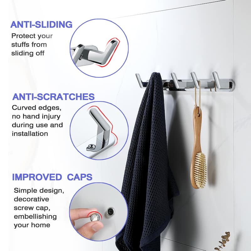 Wall Mounted 5 in 1 Rustproof Hook Rack Coat Rack(2 Pack)