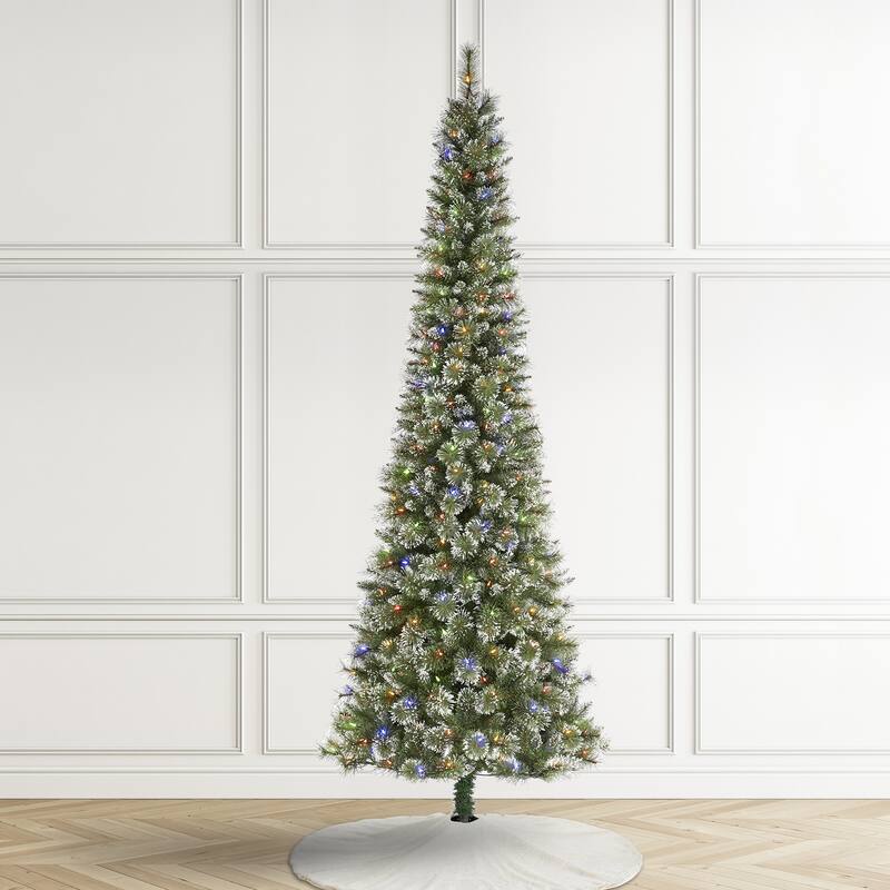Glitzhome 7.5/9 FT Pre-Lit Frosted Cashmere Pencil Pine Artificial Christmas Tree with Clear Lights Remote Control