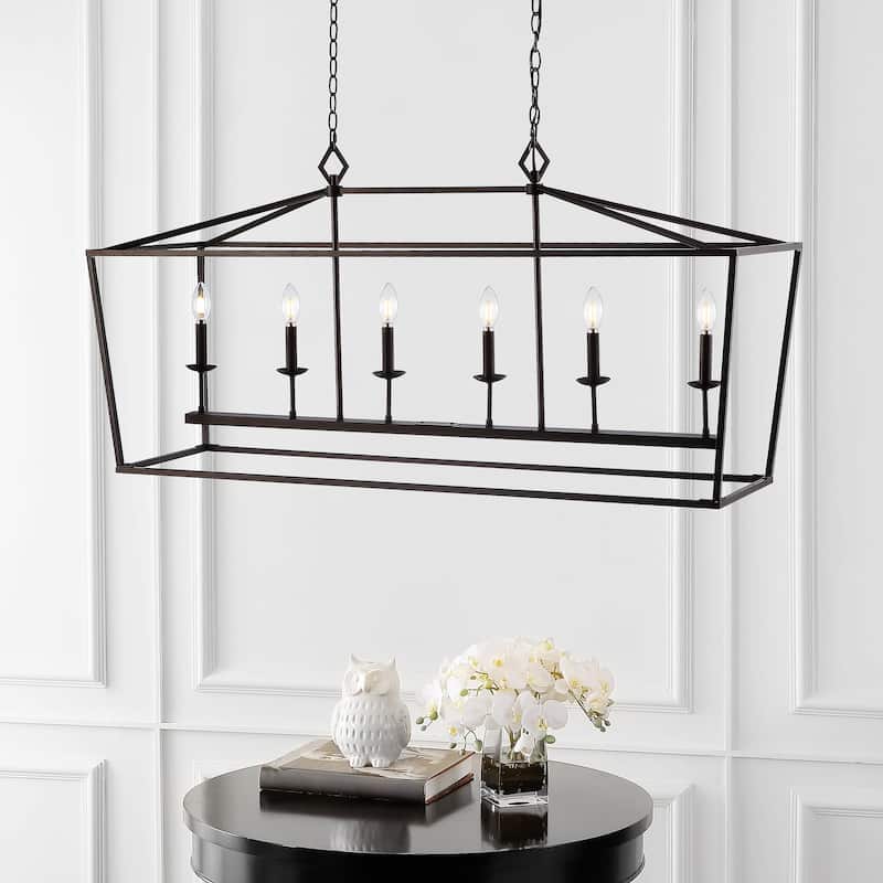 SAFAVIEH Lighting Anta 6-light Pendant - 49"x15"x29.25-101.25" - Oil Rubbed Bronze (Black) - 49Wx15Dx101H