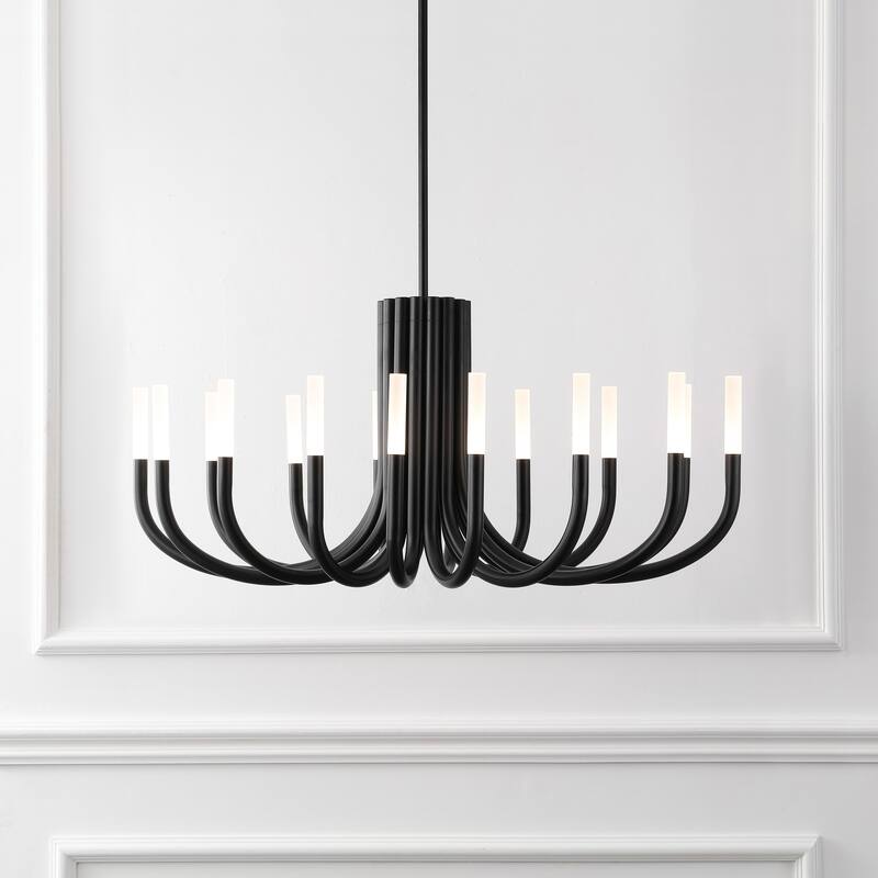 SAFAVIEH Couture Evonne 12-Light Adjustable Chandelier with LED Bulbs - 50"W x 22"D x 62"H - Black