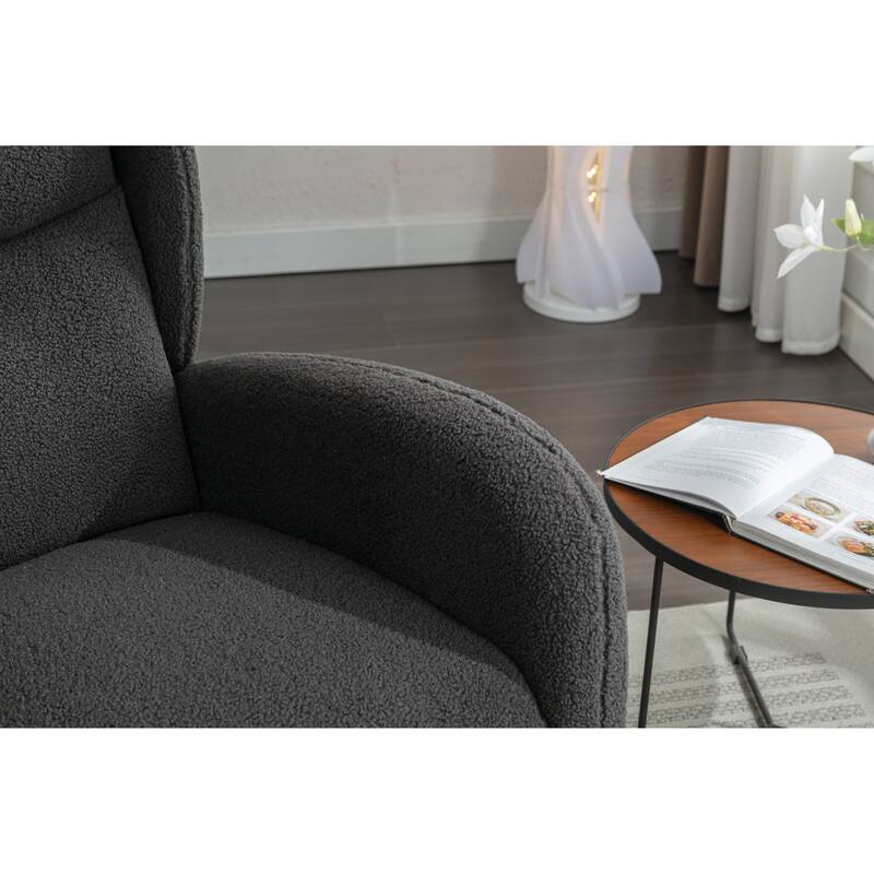 Teddy Fabric Rocking Chair with Wooden Legs and 300lb Capacity