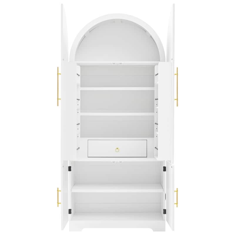 72" Arched Pantry Cabinet with 8 Shelves, Hidden Drawer for Kitchen, Dining & Bathroom