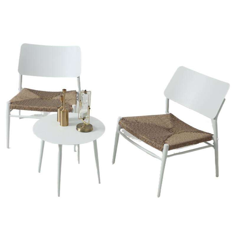 HOMEFUN Outdoor 3-Piece Aluminum Rattan Dining Sets - White