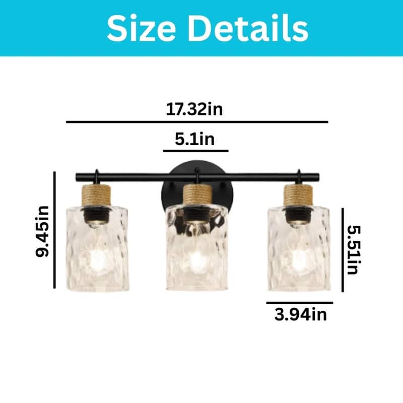 3 Light light fixtures matte black vanity light and mirror glass, metal wall lamp