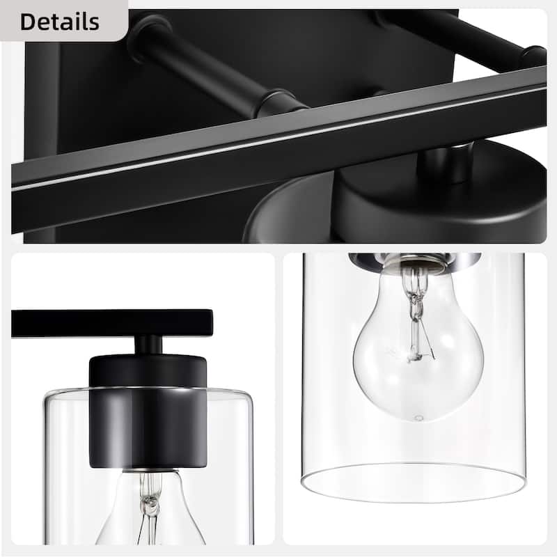 17 in. Matte Black 3-Light Vanity Light with Clear Glass Shades - Matte Black