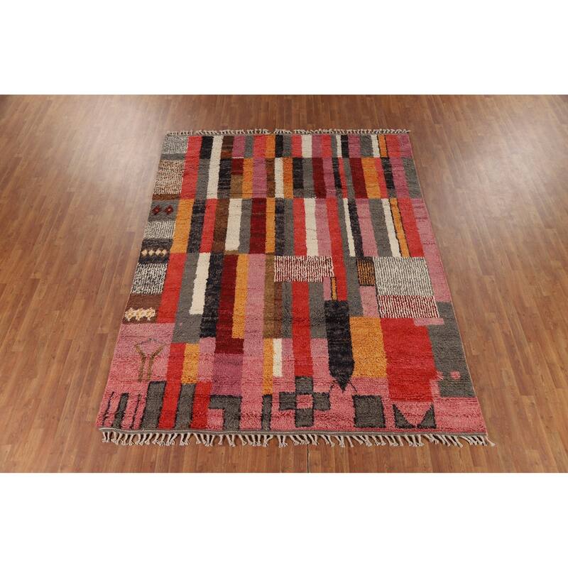 All-Over Plush Moroccan Oriental Area Rug Hand-Knotted Wool Carpet - 8'1" x 10'1"