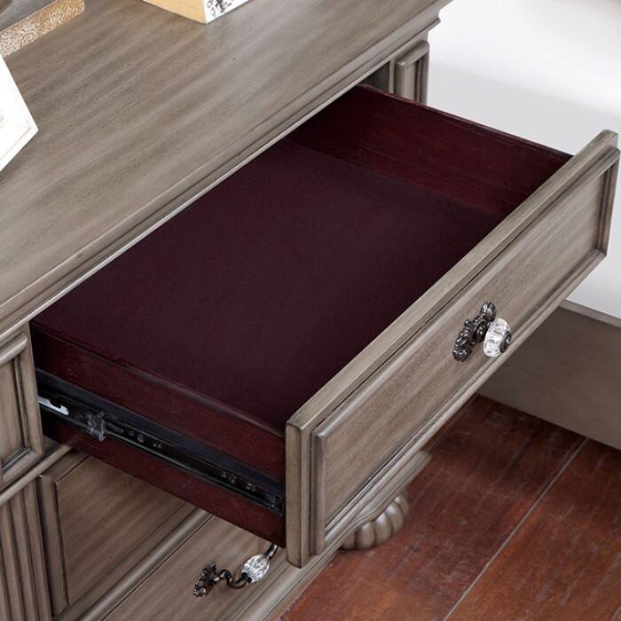 Traditional Gray 1pc Solid Wood Nightstand w/ 3 Drawers & Antique Brass Handles for Bedroom