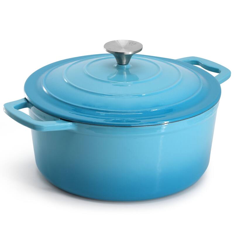 Enameled Cast Iron Casserole Dish with Lid 5 Quart Capacity in Blue