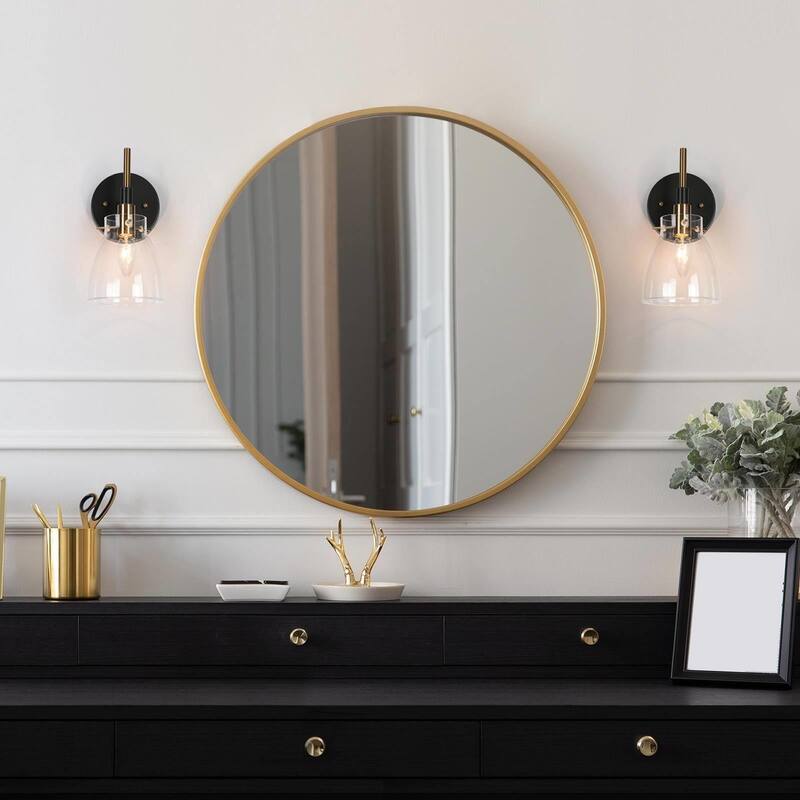 Modern 1-Light Glass Black Gold Wall Sconce Dimmable Bathroom Vanity Lights