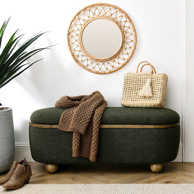 Storage Ottoman Bench for Bedroom, 43" Upholstered Oval Footstool with Hidden Storage, End of Bed Long Velvet Bench