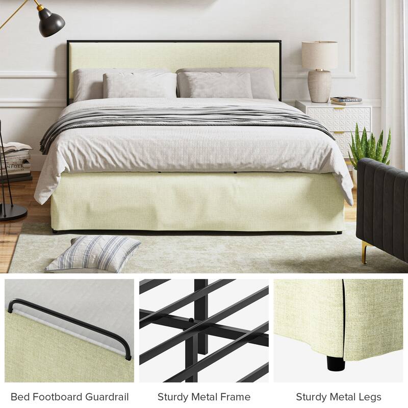 Oliver Modern Washable Slipcover Bed Upholstered Metal by HULALA HOME