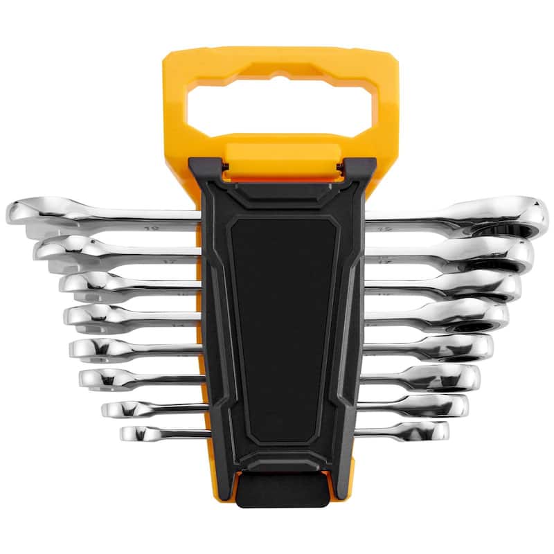 8-Piece Chrome Vanadium Steel Combination Wrench Set with Organizer Rack - 9.3 x 8 x 1.5 in