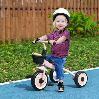 Children’s Adjustable Seat Tricycle with Safety Belt and Steel Frame for Fun Ride-On Toy - 31.5" L x 19" W x 24.75" H
