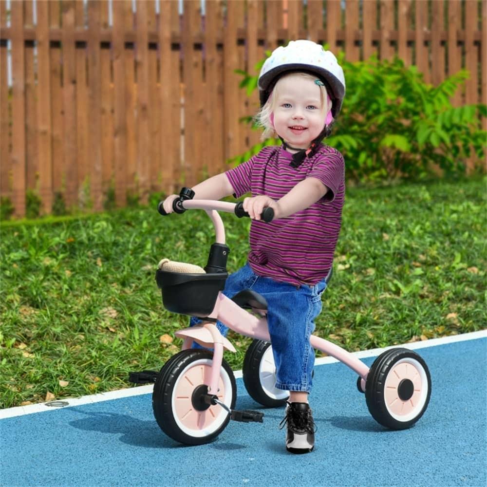 Children’s Adjustable Seat Tricycle with Safety Belt and Steel Frame for Fun Ride-On Toy - 31.5" L x 19" W x 24.75" H