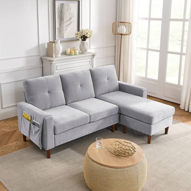 Convertible Sectional Sofa Chenille Couch, 3 Seats Lshape Sofa with