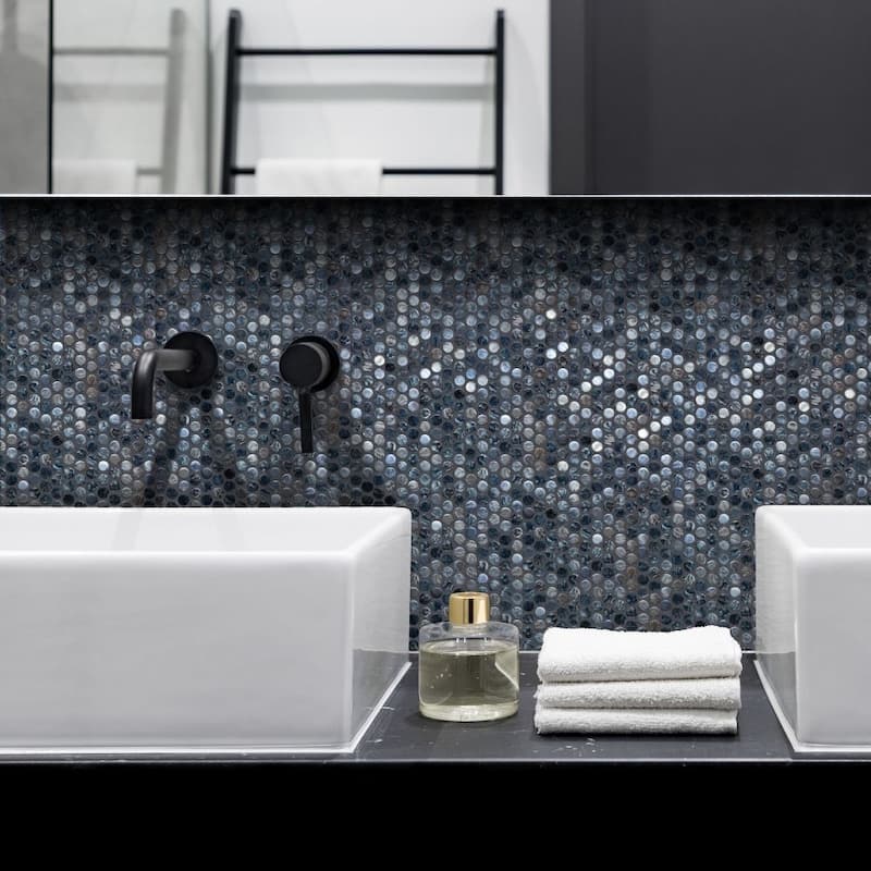 Eterna Penny 12x12 Glass Round Mosaic Tile - Floor, Wall, Backsplash