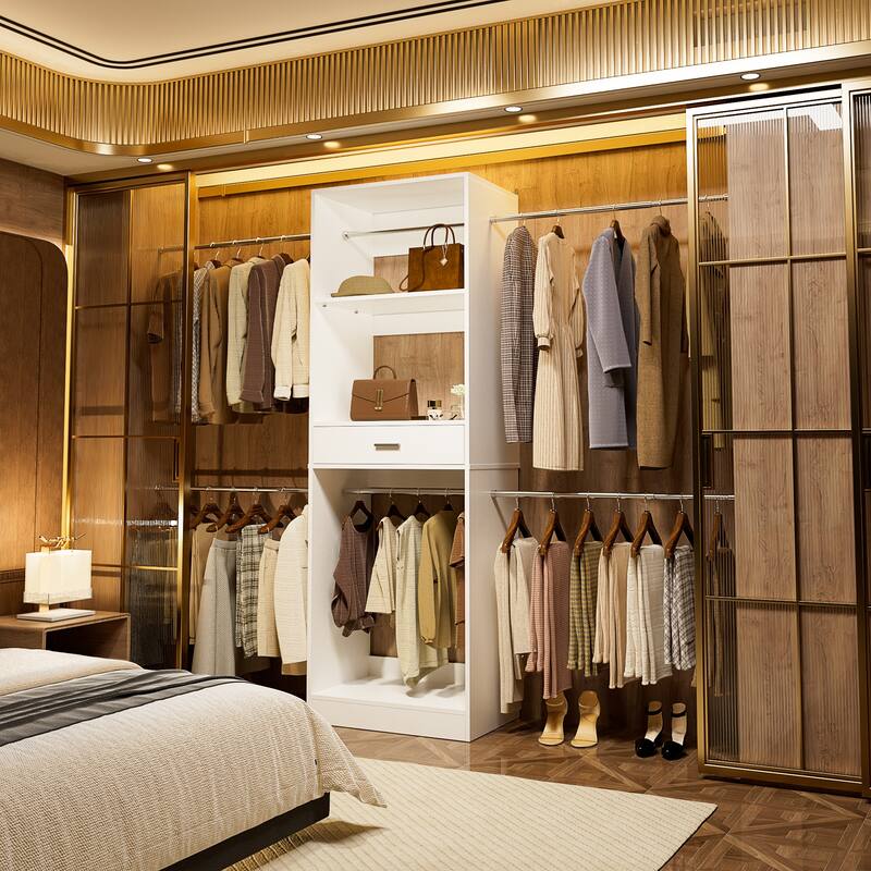Rackcog 96'' Closet System with 6 Hanging Rods, Adjustable Closet Organizer with Drawers and Shelves