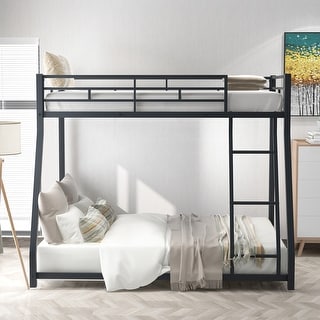 Twin over Full Metal Bunk Bed with Sloping Stairs, Black - Easy Assembly