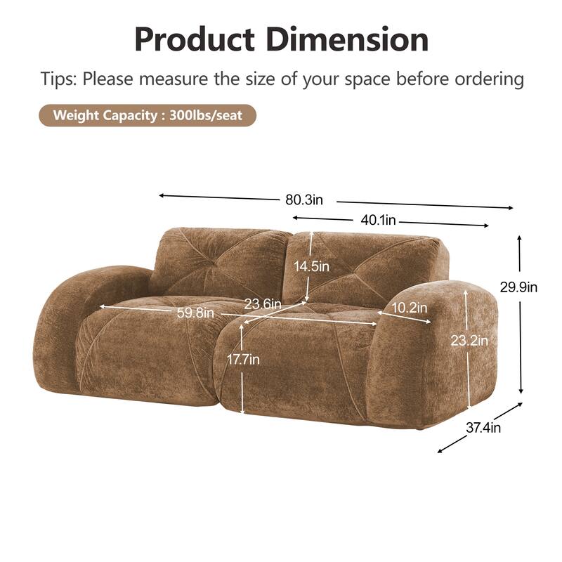 Modular Sectional Sofa Loveseat for Living Room, Stylish Accent Couch Camel 2-Seater Sofa Couch Settee