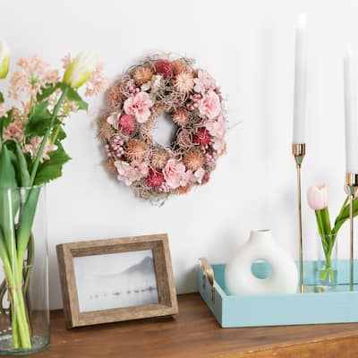 Mixed Floral Artificial Spring Wreath - 9.75" - Pink