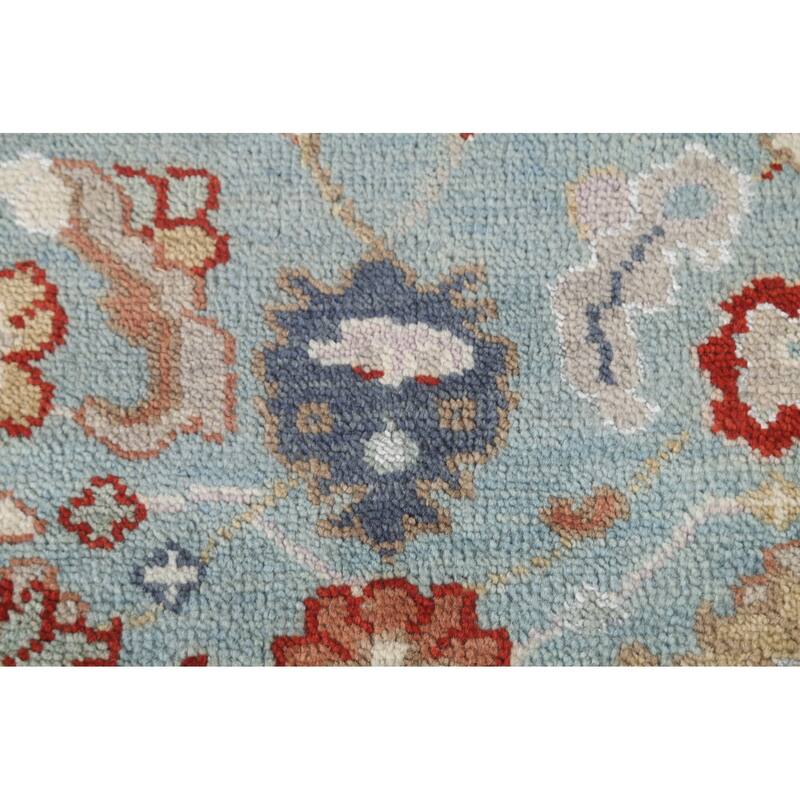 Light Blue Oushak Style Area Rug Hand-Knotted Wool Carpet - 4'2"x 5'11"