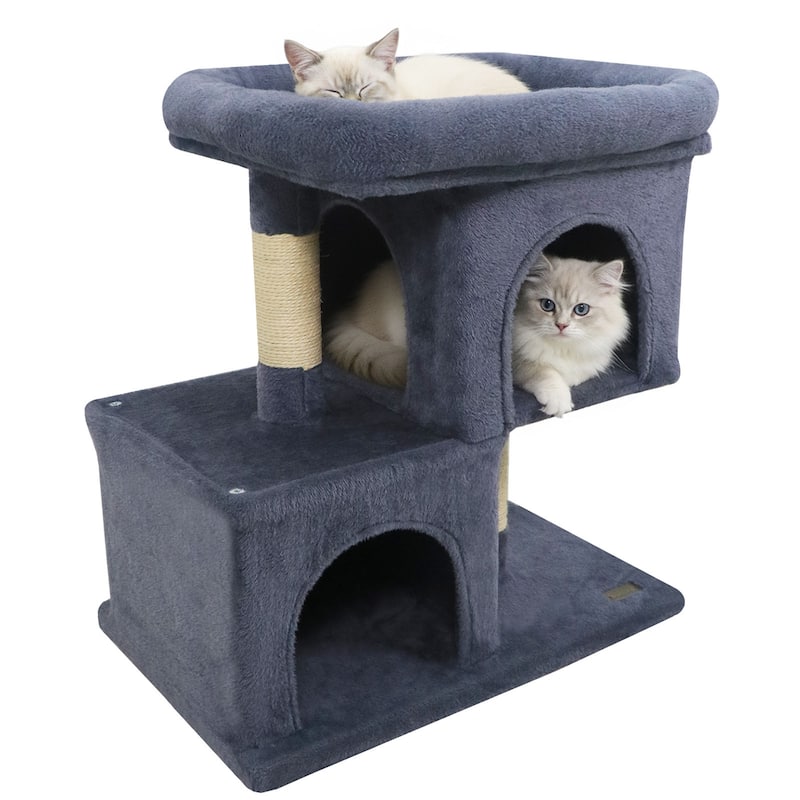 Gymax 25.5'' Cat Tree w/2 Large Condo Padded Top Perch Sisal - Dark Grey