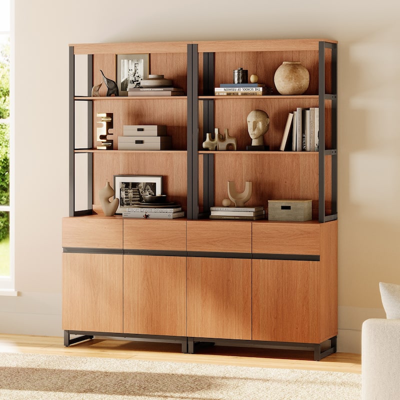 WAMPAT Modern 72" Tall Bookcase with Metal Base and Adjustable Shelves, Library Book Shelf with Storage Cabinet