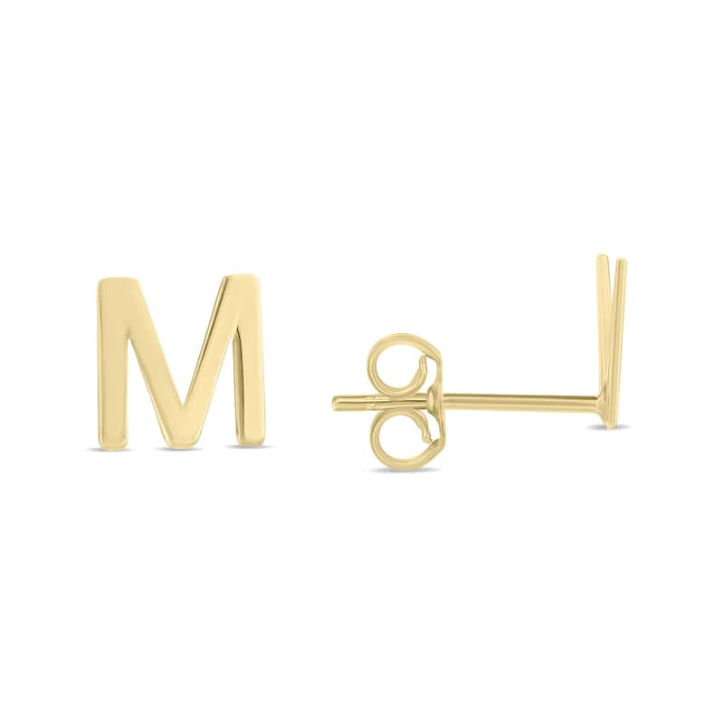 Marquee Jewels 14K Solid Yellow Gold Initial M Stud Earrings