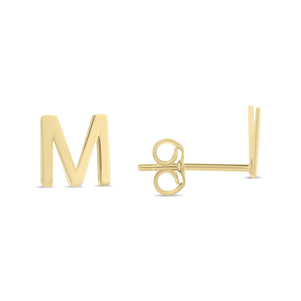 Marquee Jewels 14K Solid Yellow Gold Initial M Stud Earrings