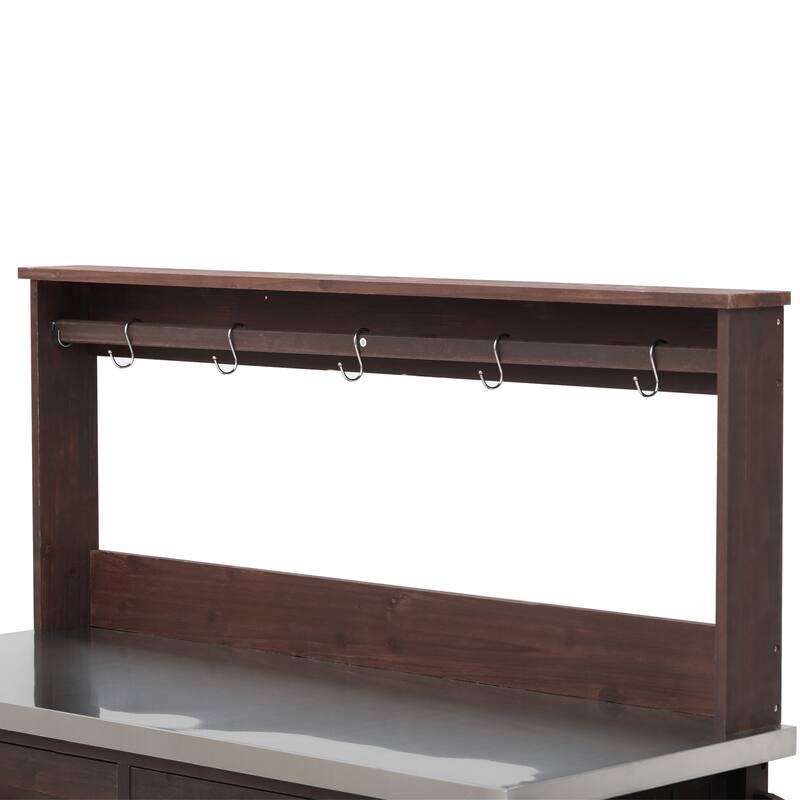 54 Inch Outdoor Kitchen Island with Stainless Steel Top Fir Wood Storage