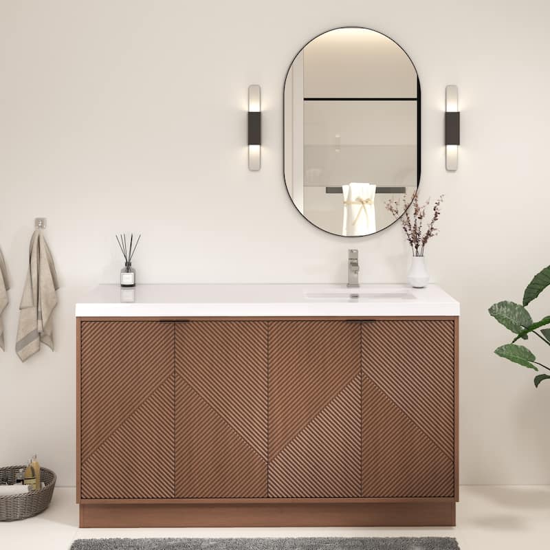 Milano 60" Freestanding Bathroom Vanity with Right White Sink - 59.06" x 19.49" x 35.46'' - Brown