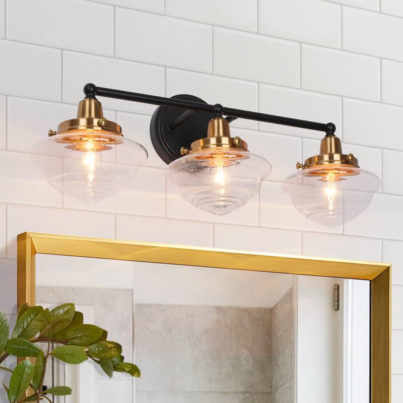 1/2/3/4-Light Modern Black Gold Bathroom Vanity Light Schoolhouse Glass Wall Sconce - 3-Light