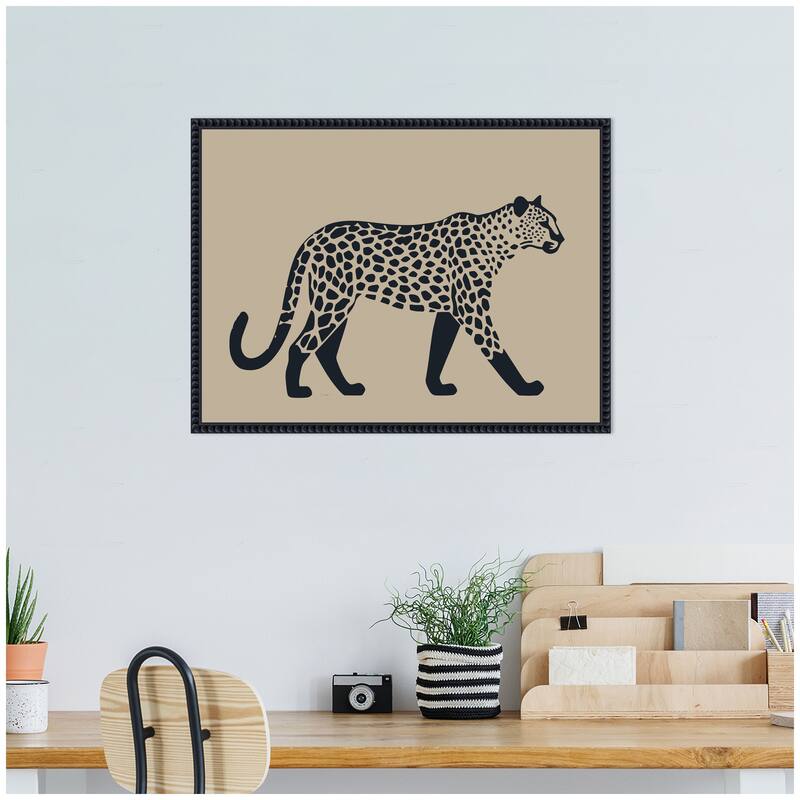 Kate and Laurel Modern Linocut Leopard 2 by The Creative Bunch Studio Framed Canvas Wall Art Print