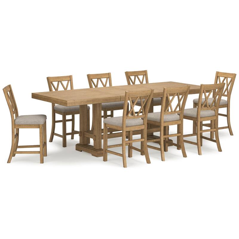 Signature Design by Ashley Havonplane Gray/Brown Counter Height Dining Table and 8 Bar stools