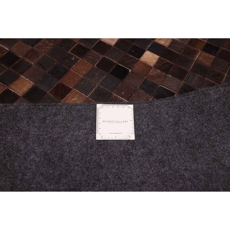 ECARPETGALLERY Handmade Cowhide Patchwork Dark Brown Leather Rug - 8'1 x 10'0