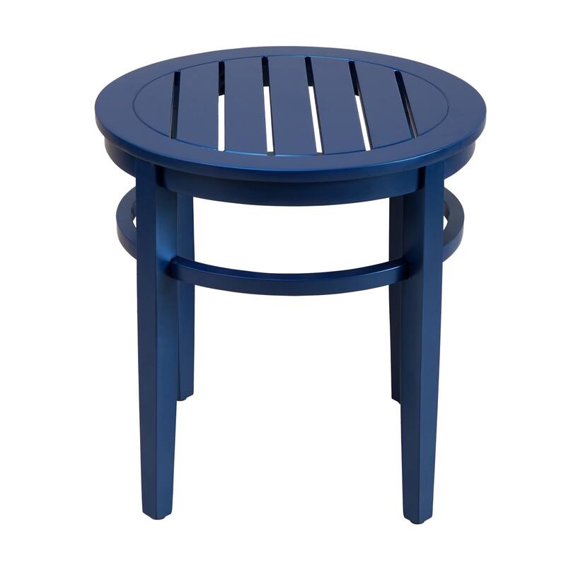 Coastal Navy Blue Side Table - Round Solid Wood Accent Table