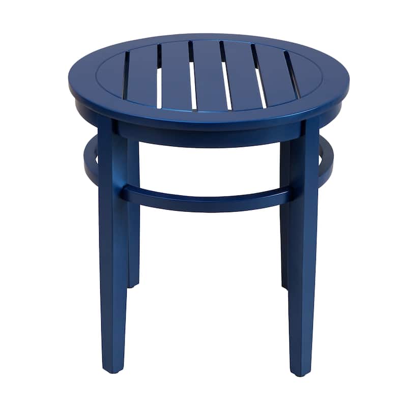 Coastal Navy Blue Side Table - Round Solid Wood Accent Table