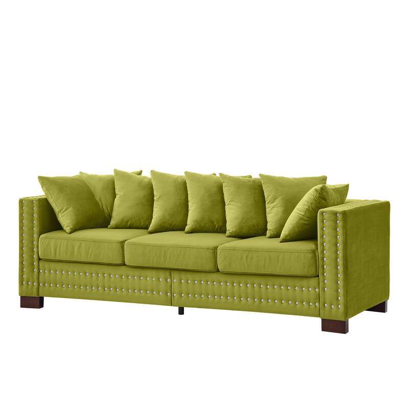 Modern Living Room Sofa with Square Armrest & Silver Nails Decoration