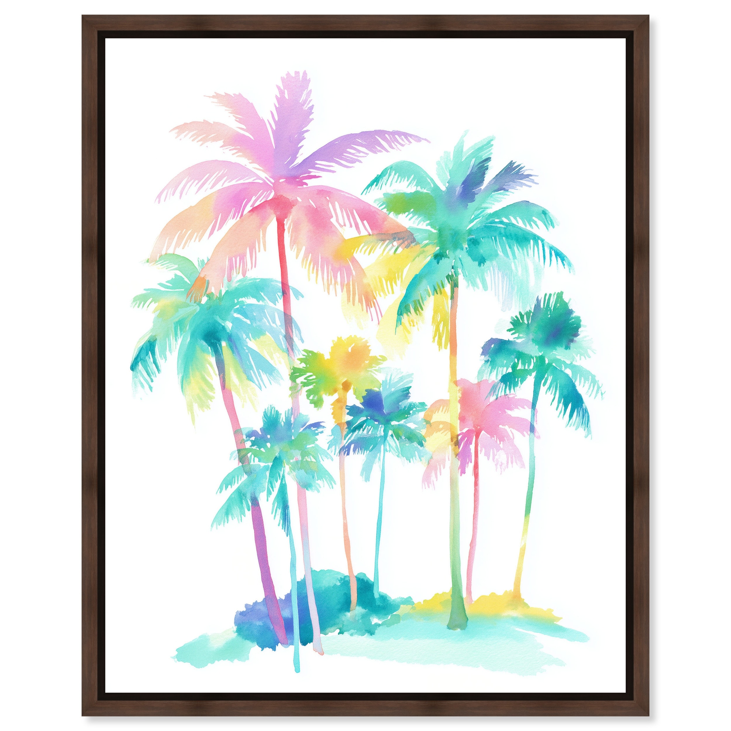Neon Palms III Whimsy Coastal Art Framed Canvas Print by Art Remedy