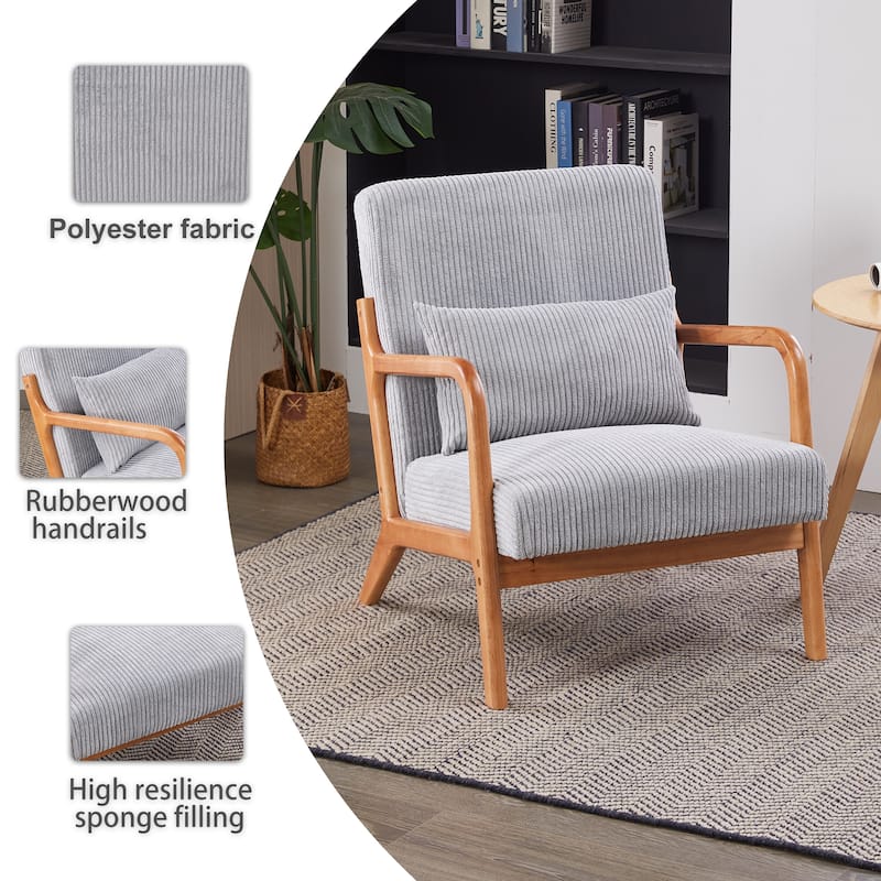Mid-Century Modern Accent Chair – Upholstered Armchair with Pillow & Solid Wood Frame, Perfect for Living Room, Bedroom.