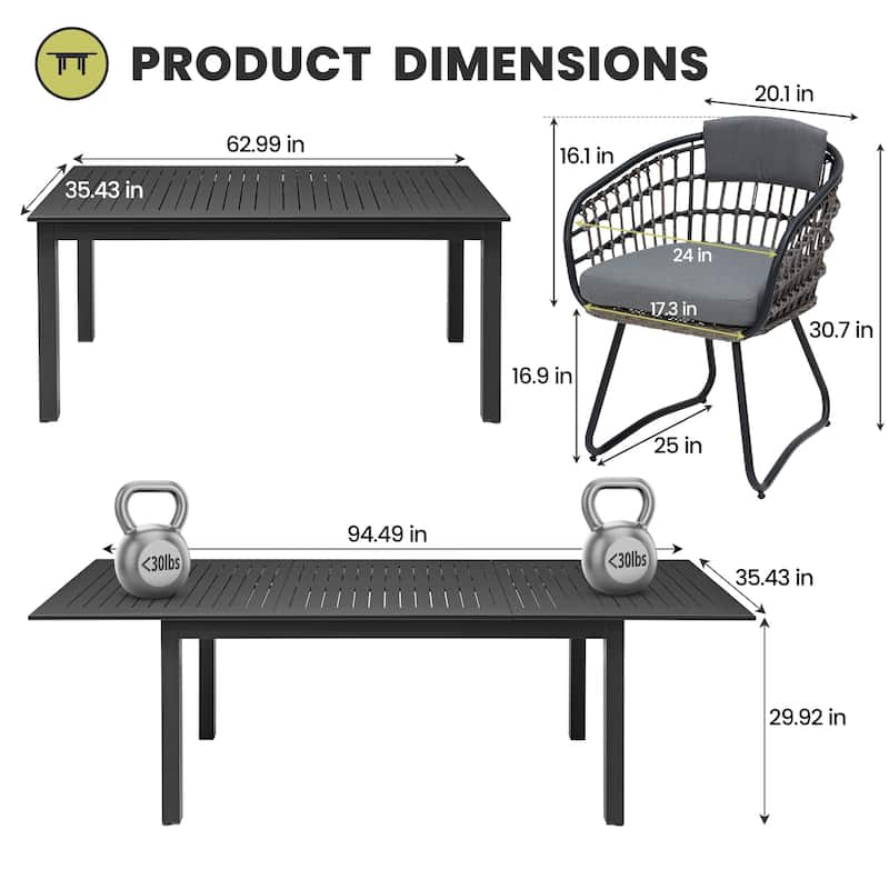9-Piece Outdoor Dining Set Expandable Aluminum Dining Table Rectangular with PE Rattan Chairs