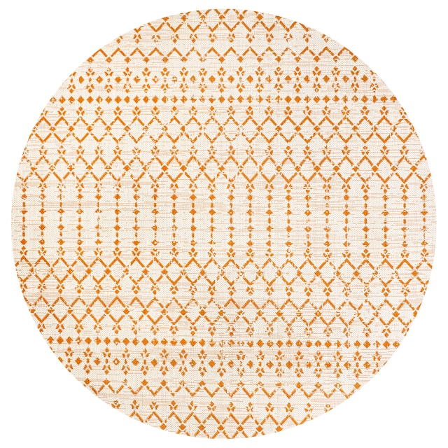 JONATHAN Y Trebol Moroccan Geometric Textured Weave Indoor/Outdoor Area Rug - 5' Round - Cream/Orange