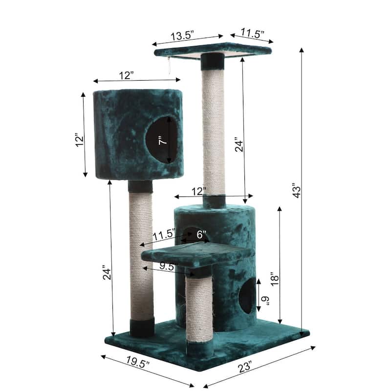 Real Wood Cat Tree Condo House With 2 Private Condos 43" Green