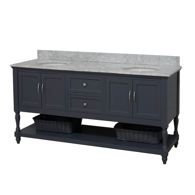 KitchenBathCollection Beverly 72" Double Bathroom Vanity with Carrara Marble Top