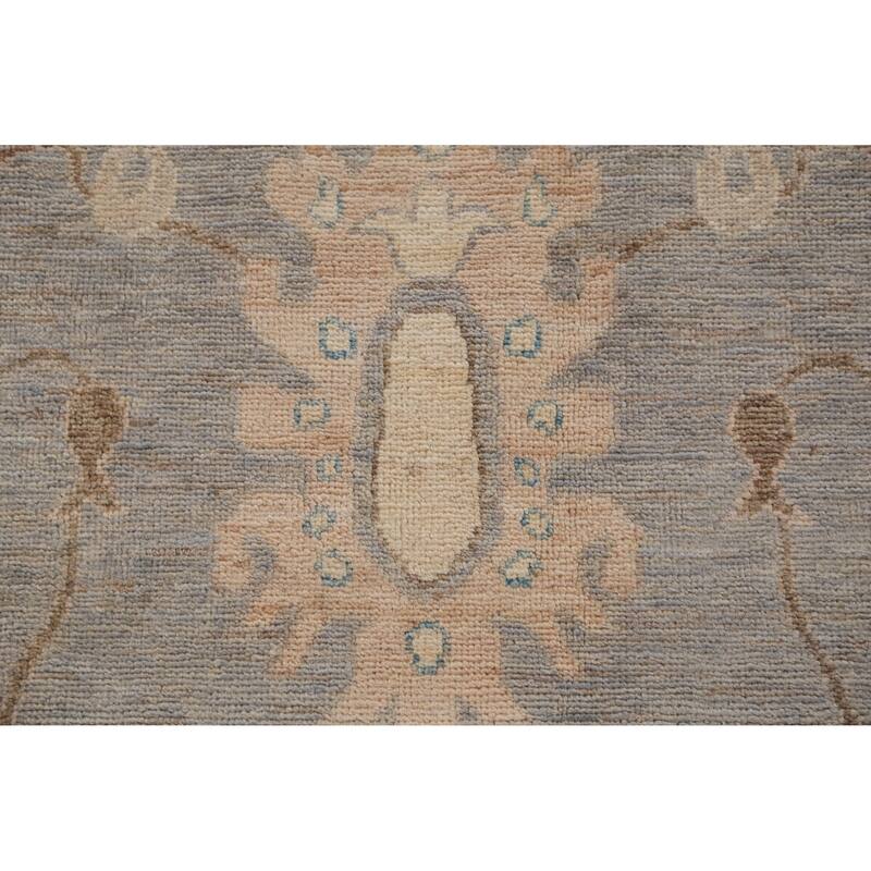 Hand Knotted Oriental 100% Wool Carpet Transitional All-Over Navy Blue & Blues Oushak Area Rug - 12' 2'' X 9' 3''