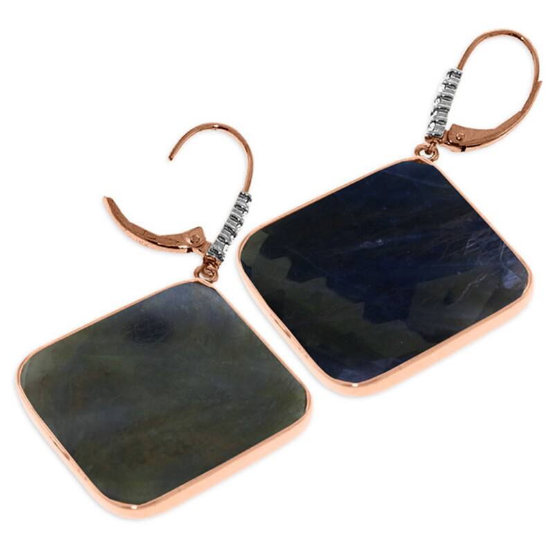 14K Solid Gold Diamonds Leverback Natural Sapphire Gemstone Earrings