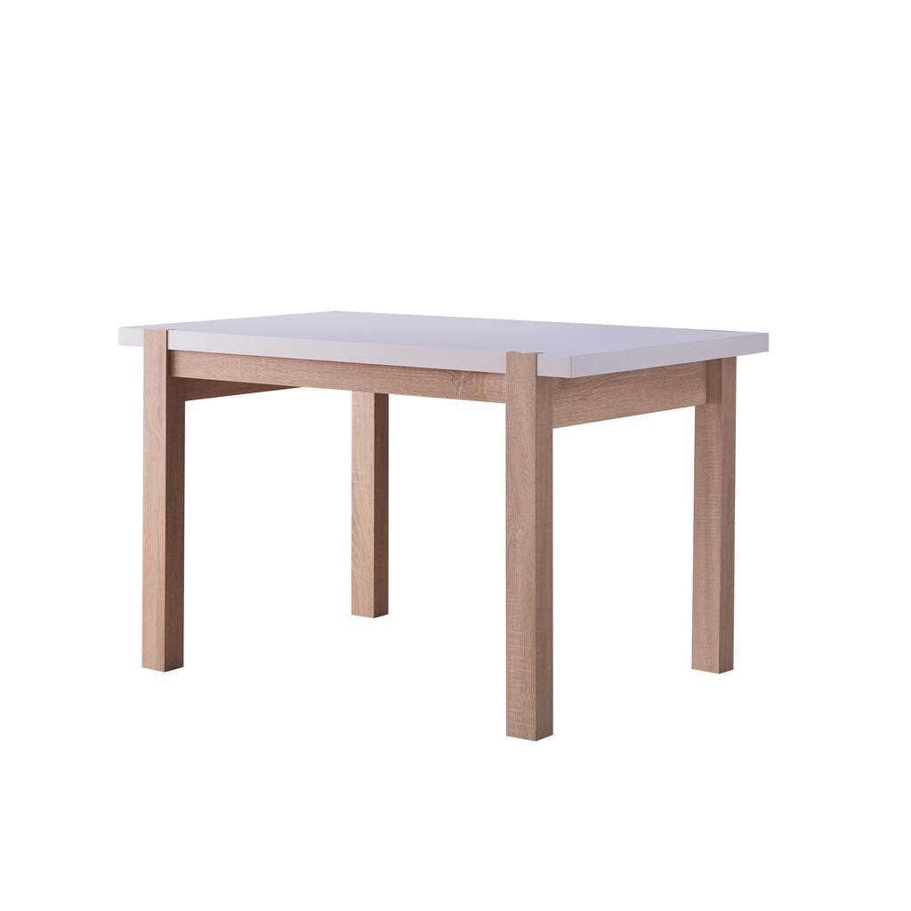 Dining Table Solid Wood Four Leg Posts Two Tone Color Thick Sturdy Hollow Core Construction Table Top